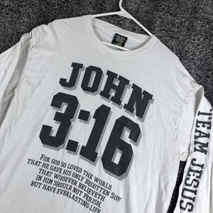 Vintage Space Jam Shirt Mens Large White John 3:16 Jesus Christian Long Sleeve